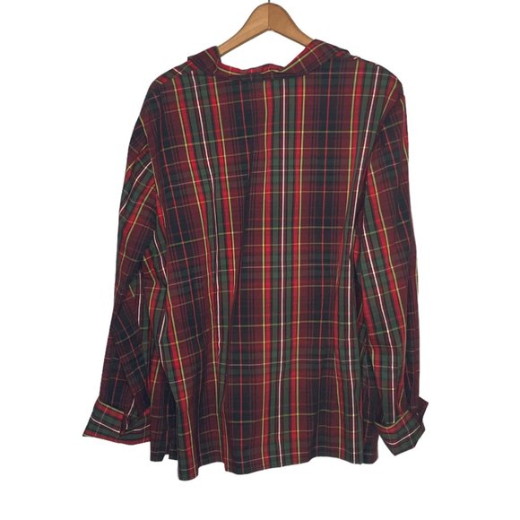 CJ Banks 2X Red Green Plaid Snap Button Front Stretch Cotton Blend Top Plus - Picture 2 of 4
